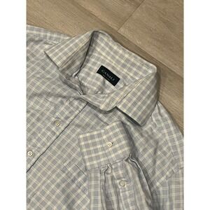 Men's Canali Italy Button Up Long Sleeve Shirt White Striped 42/16.5 L